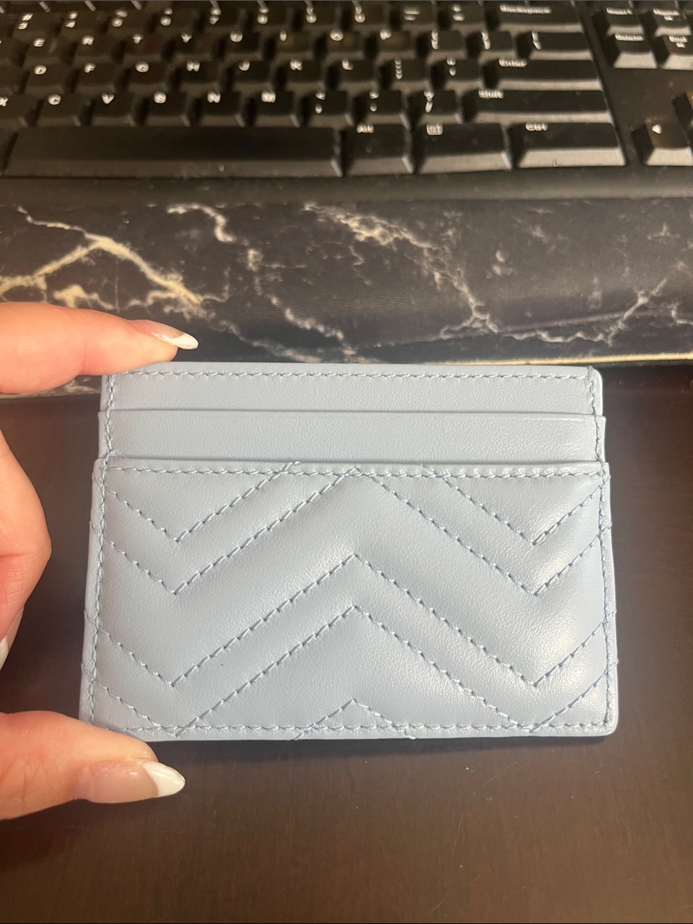Gucci Baby Blue Quilted GG Marmont Card Holder - Picture 2 of 6
